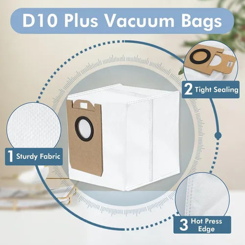 Vista 5 de Paquete de 10 bolsas de polvo D10 compatibles con aspiradora robot Dreametech D10 Plus, bolsas de vacío de 4.0 L, piezas de accesorios 4.0 L