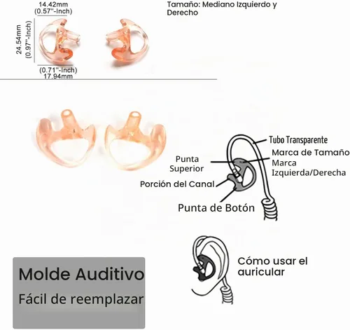 Vista 7 de HYS audífono con tubo acústico, solo para escucha policial, de 1.3 pulgadas, con molde para bocina y micrófono