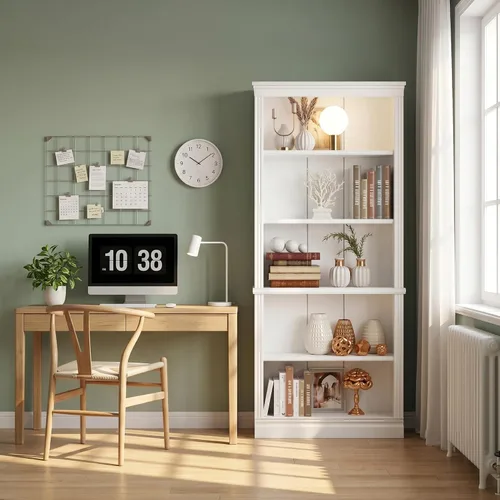 Vista 3 de VICTONE Estantería de 5 estantes, estante de madera, estantes de almacenamiento para libros, selección de muebles para sala de estar, dormitorio
