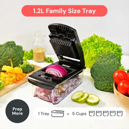 Vista 6 de Fullstar The Original Pro Chopper - Picador de verduras y espiralizador, picador de alimentos con recipiente, rebanador de frutas, accesorios