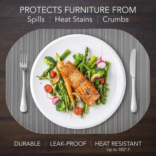 Vista 6 de Andie Home - Manteles individuales ovalados para mesa de cocina y comedor, juego de 6 piezas, resistentes al calor y lavables a la superficie, gris