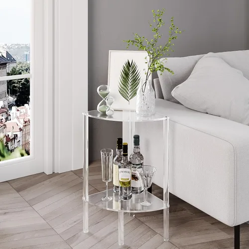Vista 2 de Eglaf - Mesa auxiliar de esquina acrílica de 2 niveles, mesa auxiliar transparente Triangle Side Table, Fan-Shaped Corner Table for Living Room