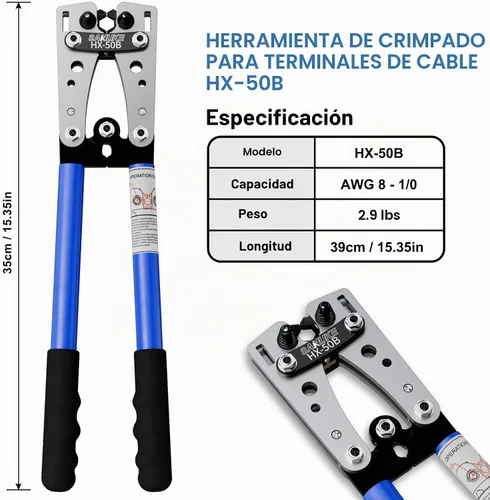 Vista 3 de Sanuke Herramienta de Crimpado de Terminal de Cable de Batería para AWG 8 6 4 2 1/0, Alicates de Crimpado de Terminal de Alambre de Cobre