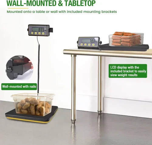 Vista 7 de Báscula de recepción digital de 150 libras con plataforma de aluminio antideslizante, báscula de alimentos de alta precisión