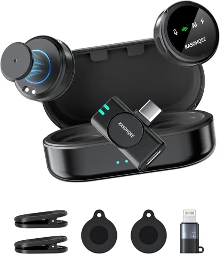 Vista 12 de Micrófono Lavalier inalámbrico para iPhone 17/16/15/14, iPad y Android Amarillo