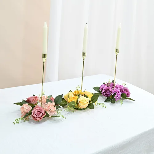 Vista 4 de Portavelas de flores hechas a mano de 8 pulgadas, portavelas rústico, centro de mesa de boda, decoración de mesa de Navidad [blanco], anillo de vela