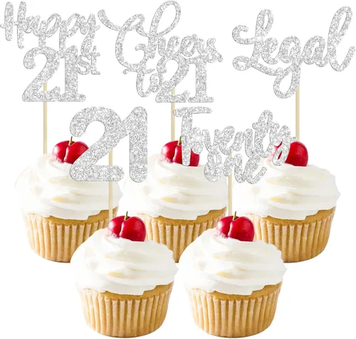 Vista 61 de Paquete de 30 adornos para cupcakes con purpurina de doble dígito para cumpleaños de 10 años, para cumpleaños, aniversario, fiesta, suministros