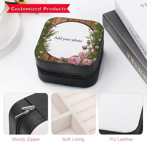 Vista 4 de SongYi Joyero de viaje personalizado, joyero personalizado con nombre y foto, organizador de joyas de viaje para mujeres, regalo para mamá, ella