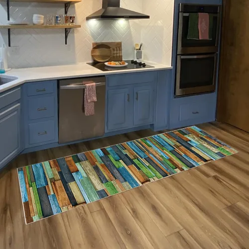 Vista 2 de Runner Rug Green Bedside Runner Mat Non Slip, Kitchen/Bathroom/Laundry Room/RV Carpet Runner Rugs, 100cm to 800cm Long Indoor Corridors Area