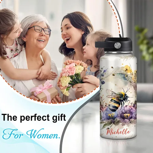 Vista 3 de Hyturtle Botella de agua de acero inoxidable con animales personalizados 19032025 D2 (abeja)