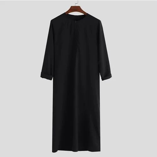 Vista 3 de Bata musulmana para hombre 2023 Causal Manga Larga Algodón Islámico Thobe Largo con Bolsillos Moda Sólida Moda