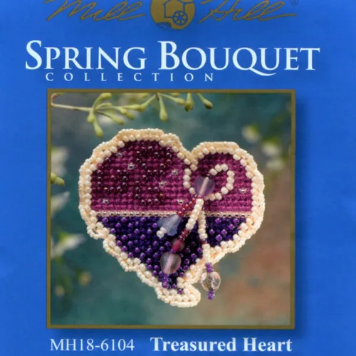 Vista 2 de Treasured - Kit de adorno de punto de cruz con cuentas de corazón Mill Hill 2006 ramo de primavera MH18-6104