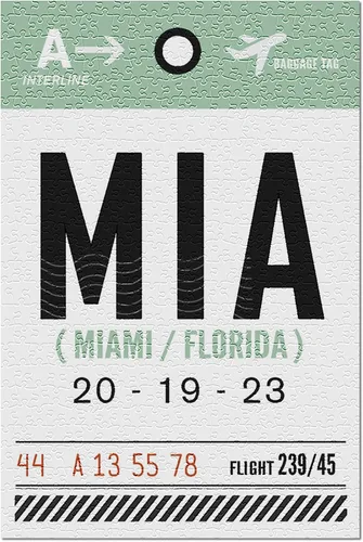 Vista 2 de Miami Florida MIA Luggage Tag 19x27 inches Premium 500 Piece Jigsaw Puzzle for Adults and Family Made in USA