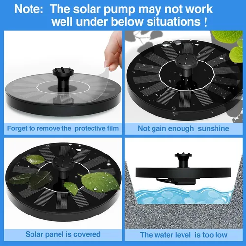 Vista 2 de Bomba de agua de fuente solar para baño de pájaros, bomba de fuente de agua flotante con energía solar para baño de pájaros, jardín, estanque