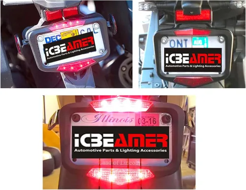 Vista 3 de ICBEAMER Marco de matrícula de motocicleta impermeable de ajuste universal para la mayoría con 6+ LED intermitentes de cola + luz de freno