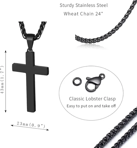 Vista 5 de P. BLAKE Collar con colgante de cruz de acero inoxidable para hombre, colgante de cruz cristiana con cadena de 16 a 24 pulgadas, collar de cruz