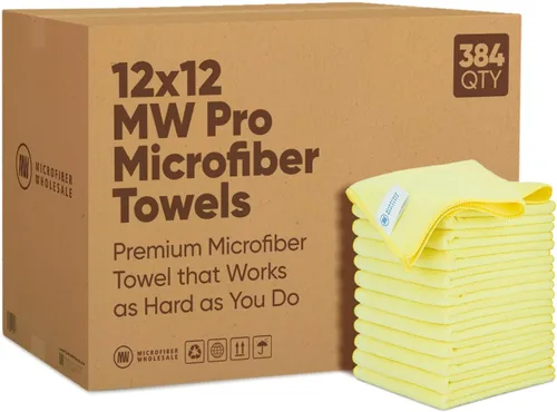 Vista 10 de MW Pro Bulk Paños de limpieza de microfibra al por mayor Negro - Caja: cantidad 384 Tamaño 12 "x 12" Toallas de microfibra premium