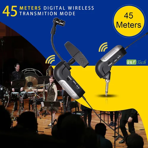 Vista 4 de Saxofón inalámbrico instrumento musical recogida, micrófono profesional instrumento inalámbrico UHF Pickup Mic receptor y sistema transmisor, clip