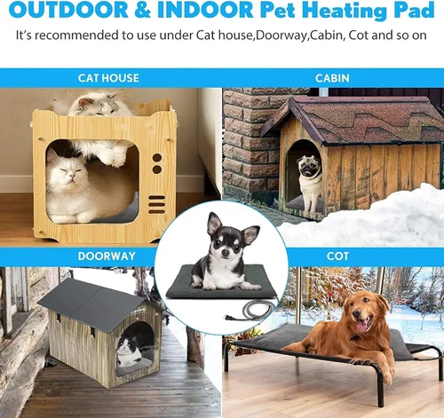Vista 5 de Almohadilla térmica para mascotas al aire libre para gatos y perros, tapete calefactable para gato y perro con temperatura automática, almohadilla