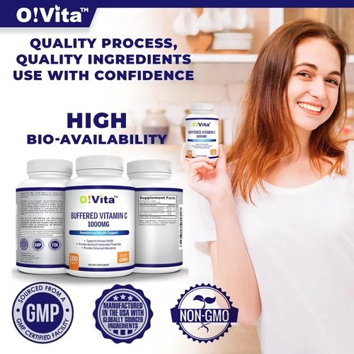 Vista 3 de Vitamina C tamponada de 1000 mg para apoyar la salud inmunológica, 100 tabletas tamponadas sin OMG, suministro para 100 días