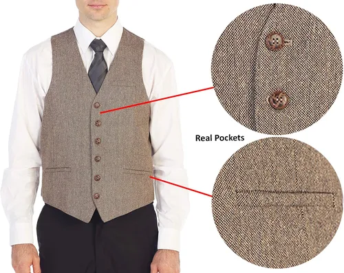 Vista 95 de Gioberti Chaleco de tweed formal de 6 botones para hombres