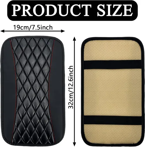 Vista 2 de Almohadilla de cuero impermeable para consola central de automóvil, protector de funda de asiento para reposabrazos, cómodos accesorios para el Negro