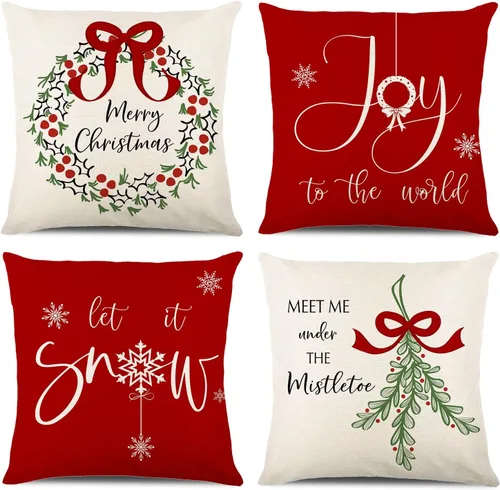 Vista 23 de ONFAON Decoraciones de Navidad - Fundas de almohada de Navidad 18x18, juego de 4, decoración navideña para sofá, sofá cama, cojín, decoraciones
