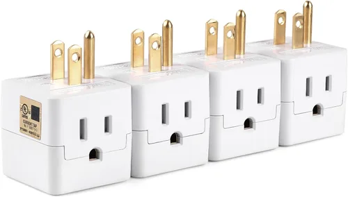 Vista 9 de Adaptador de pared de 3 tomas de corriente, extensor de enchufe de 3 clavijas con certificación UL, 125 V, 1875 W, enchufe de pared de 3 vías