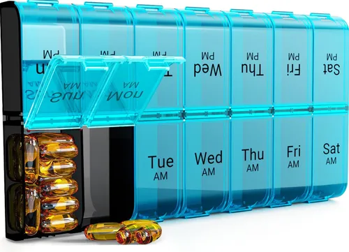 Vista 9 de Organizador de píldoras extra grande de 7 días, 2 veces al día, pastillero semanal dos veces al día, estuche de píldoras XL AM PM, organizador