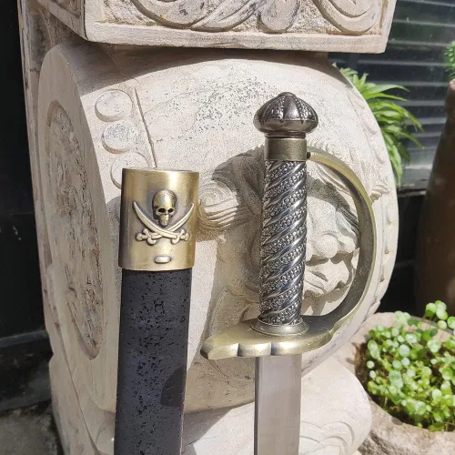 Vista 7 de Espada de metal de acero inoxidable de 31.1 pulgadas con protector de canasta, mango de latón para cosplay, colección, regalo