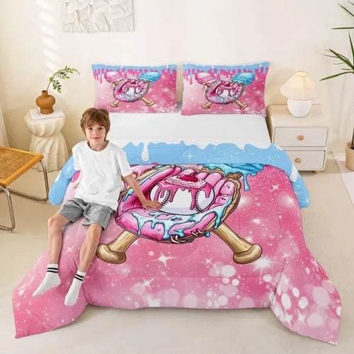 Vista 24 de Homewish Juego de edredón de juegos deportivos de pelota, tamaño twin, juego de ropa de cama de béisbol y baloncesto, 2 piezas para niños