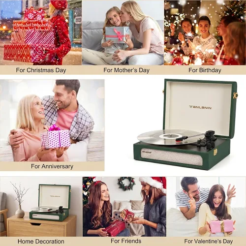 Vista 9 de Vinyl Record Player with Speakers Bass & Treble Control Turntable Green