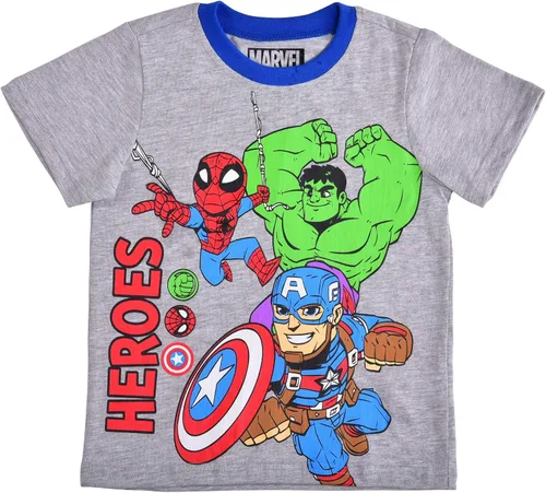 Vista 2 de Marvel Conjunto de camiseta y pantalones cortos de Avengers para niños pequeños y pequeños, azulgris o rojogris