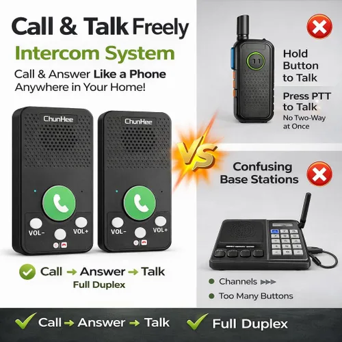 Vista 2 de Sistema de intercomunicación inalámbrico para el hogar, intercomunicadores de respuesta y llamadas dúplex completo, no necesita WiFi, rango de 500