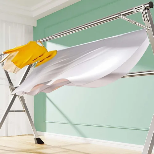Vista 5 de Este estante de secado de ropa, estante de secado de lavandería de acero inoxidable resistente, plegable y de longitud ajustable que ahorra espacio