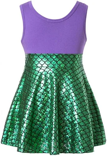 Vista 2 de Vestido de sirena para niñas, vestido de sirenita, disfraz de Ariel, traje de dibujos animados, ropa de juego, fiesta de cumpleaños, cosplay