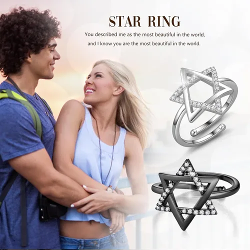 Vista 17 de Jewmon Anillo de plata de ley con estrella de David para mujer – Anillo ajustable Magen David – Amuleto Wicca – Regalos judíos