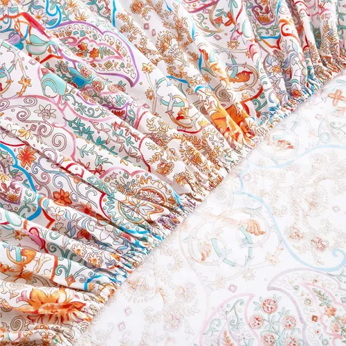 Vista 6 de Wake In Cloud - Sábanas bohemias, 100% algodón, juego de sábanas de 4 piezas, ropa de cama estética con estampado de cachemira bohemio hippie