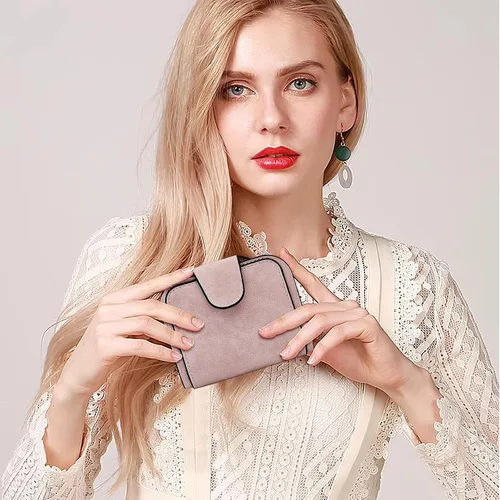 Vista 4 de Cartera de piel sintética para mujer, elegante cartera con múltiples ranuras para tarjetas, bolsillo con cremallera, compartimento para efectivo