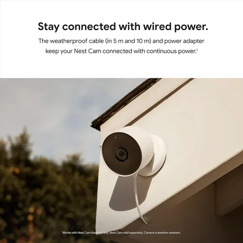 Vista 2 de Google Cable resistente a la intemperie solo para Nest Cam (batería) - Nieve - 32.8 ft, 720p