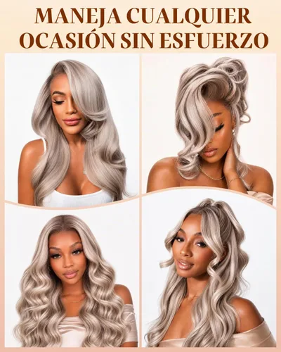 Vista 9 de Arabella 20/Rubio Ceniza Ombre Pelucas de encaje frontal 5x6 de cabello humano, listas para usar, sin pegamento, pelucas de cabello humano