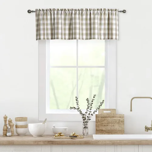 Vista 9 de Cortinas de cocina con cenefa a cuadros blancos y negros de 55 x Negro/blanco
