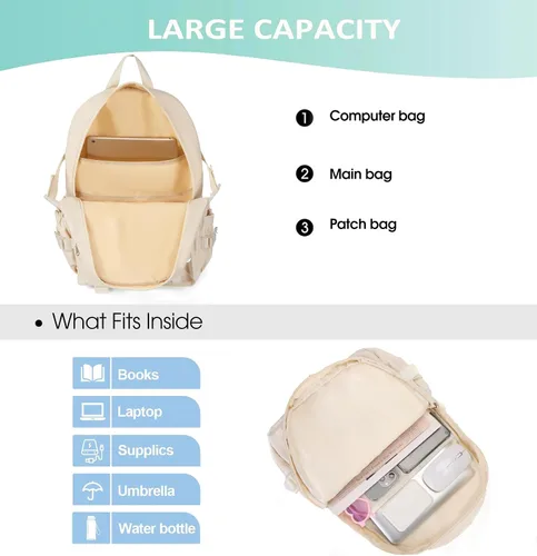 Vista 4 de Mochila Kawaii PRLINJSK para Niñas Adolescentes, Linda Mochila Estética para Escuela Secundaria Superior y Universidad con Accesorios, Verde claro