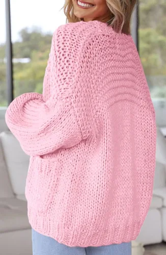 Vista 3 de Cárdigan de punto suave con bolsillos para mujer, manga larga, casual, de punto, frente abierto, suéteres ligeros