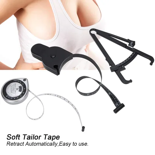 Vista 2 de Dioche Calibrador de grasa corporal y cinta métrica para cuerpo, pinza de grasa regla de medición corporal, cinta métrica para herramientas