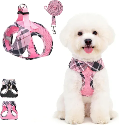 Vista 16 de Arnés de malla suave para cachorros – Juego de arnés y correa para perros pequeños, ajustable y cómodo chaleco reflectante acolchado para cachorros