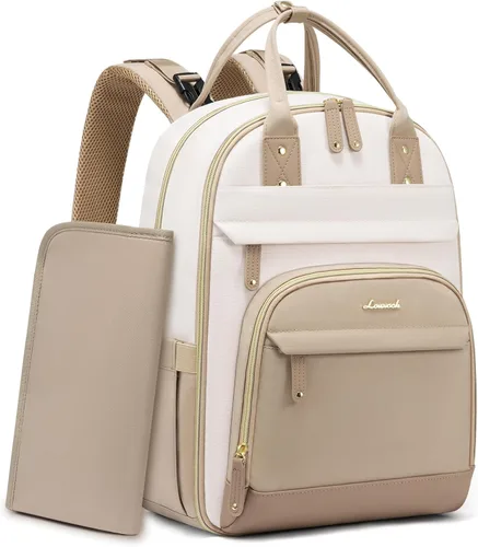 Vista 10 de LOVEVOOK mochila para pañales de gran capacidad, Beige Marrón Negro, Classic