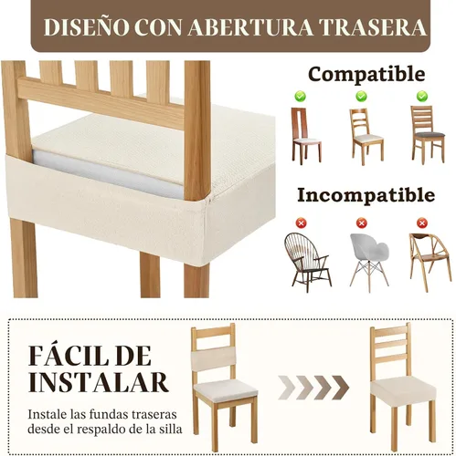 Vista 5 de Songrey - Juego de 6 fundas impermeables para sillas de comedor, color beige