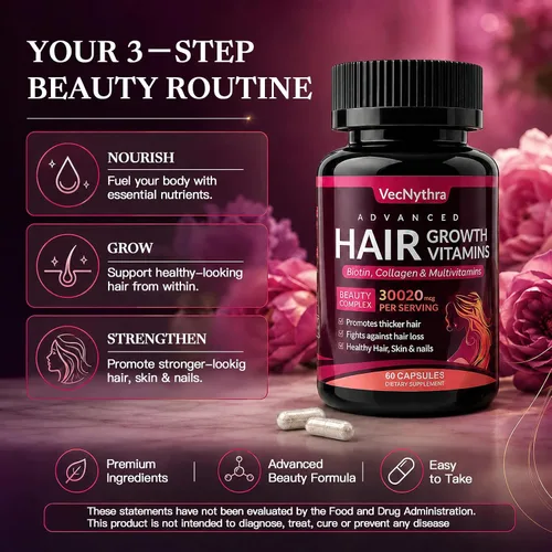 Vista 4 de Advanced Hair Growth Vitamins Supplement for Women, Biotin 10000 mcg