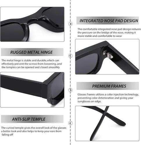 Vista 6 de NULOOQ Aesthetic Thick Frame Rectangle Polarized Sunglasses for Women Men Trendy Chunky Small Square Sunglasses
